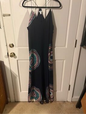 Old Navy Navy Maxi Dress with Teal Pink and Cream Mandala Print